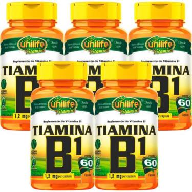 Imagem de Kit C/ 5 Un Vitamina B1 Tiamina 500mg 300 Caps Vegan Unilife, Sem sabo