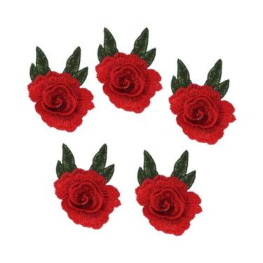 Imagem de Patches De Flores Bordadas Em Vermelho, 5, 10, 20 Peças Para Costurar 