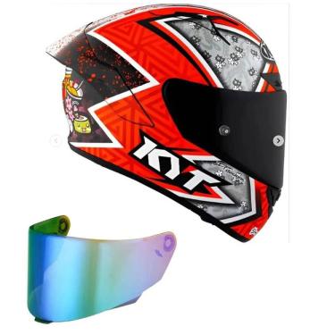 Imagem de Capacete KYT TT Course Gino Rea Branco e Laranja Mais Viseira Camaleão