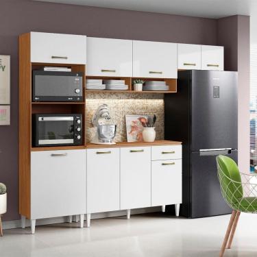 Imagem de Cozinha Compacta Atenas com Balcão 120cm com Tampo Cinamomo Branco Aramóveis