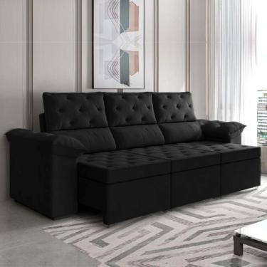 Imagem de Sofá 3 Lugares Retrátil 210cm Sued York Flash Estofado - Preto