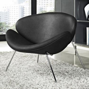 Imagem de Poltrona Trevo Couro Natural Preto Base Inox