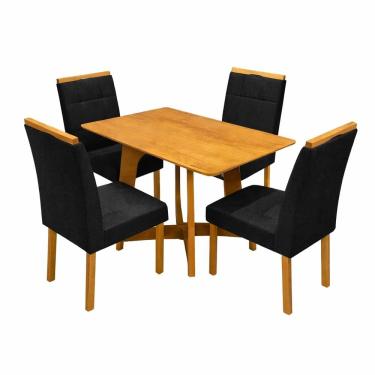 Imagem de Mesa de Jantar Dubai Flex 120x80cm Sem Vidro e 4 Cadeiras Giulia em Veludo Estofadas Cel Móveis Cor Cinamomo Off White com Tecido Preto