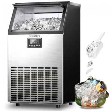 Imagem de Máquina de Gelo Comercial EUHOMY Lua 45,4 kg/dia Bin 15 kg Aço Inoxidável Sob Balcão Autolimpeza ETL 115V