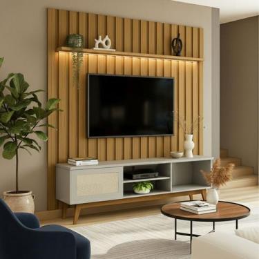 Imagem de Rack com Painel Ripado London com Led para Tv 70 Retrô Panamá Porta De