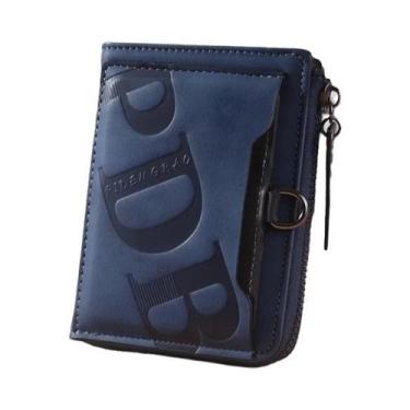 Imagem de Carteira Masculina De Couro PU Curta Com Zíper, Porta-Cartões, Clipe D