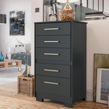Imagem de Cômoda 5 Gavetas Preto Fosco Gaveteiro Alta Para Quarto - Repleta, Pre