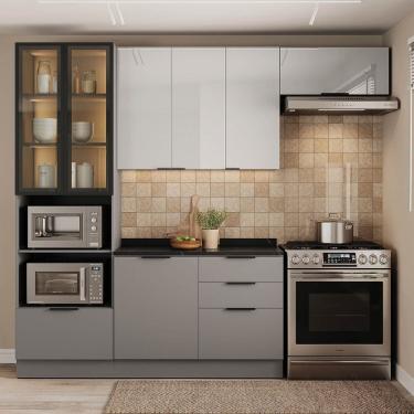 Imagem de Cozinha Telasul Lumina 4 Peças com Paneleiro para Forno e Micro com Vidro e Iluminação Cinza