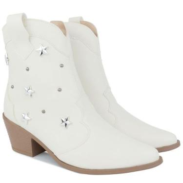Imagem de Bota Texana Feminina Western Cano Curto Salto Médio Estrelas Olzzy, Of