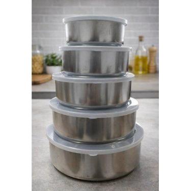 Imagem de Conjunto 5 Potes Tampa Armazenar Alimentos Marmita Vasilhas Conserva C