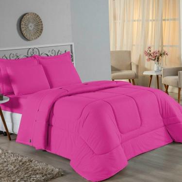 Imagem de Kit Edredom Dupla Face + Jogo De Lençol Casal Viúva Nobre 7 Peças Malha 100% Algodão - Pink