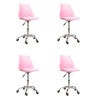 Imagem de Kit 4 Cadeiras Office Base Cromada Giratória Saarinen Rosa - Oficial W