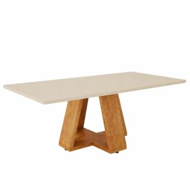 Imagem de Mesa Sala De Jantar Perola Mdf Luxo 6 Lugares Com Vidro Temperado