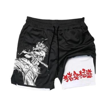 Imagem de Shorts Esportivos Masculinos 2 Em 1 Respiráveis De Camada Dupla Para C