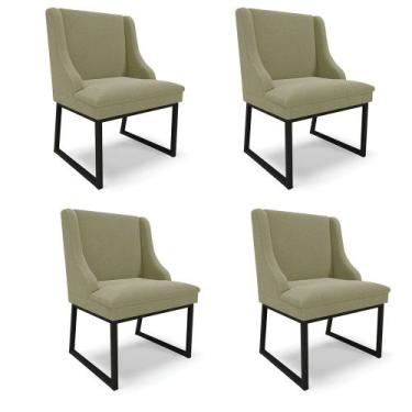 Imagem de Cadeira Sala de Jantar Industrial Preto kit 4 Liz Bouclê Pistache D03 