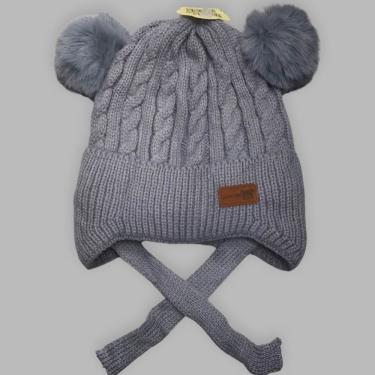 Imagem de Gorro Infantil OEM com Dois Pompom Amarrar Liso Forrado Acrílico Elastano Tamanho Único...