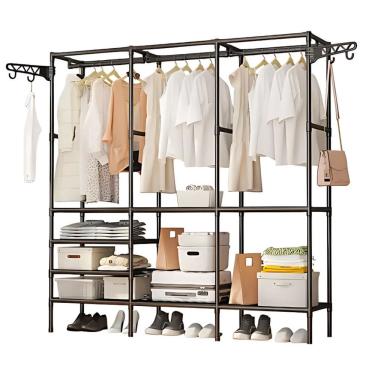 Imagem de Guarda-roupa Closet Desmontável Cabideiro Triplo Multiuso 3 Colunas em Tubos de Metal 1...