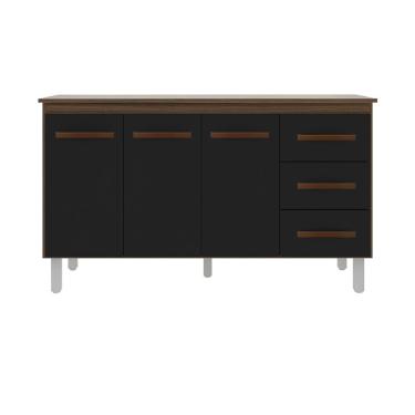 Imagem de Kit Balcão Gabinete 138cm Carina Savana/preto Com Tampo 140cm Savana