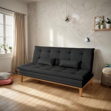 Imagem de Sofá Cama Reclinável Casal 3 Lugares Suede Premium Retrátil 184CM Preto Suede