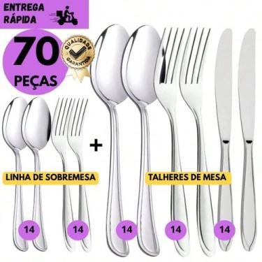 Imagem de Kit 70 Talheres Inox Jogo Completo de Talheres de Aço Inoxidável, Faca