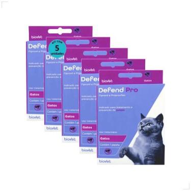 Imagem de Kit 5 Defend Pro Para Gatos Tratamento Antipulgas 1 Pipeta Peso:10kg, 