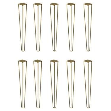 Imagem de Kit 10 Pés de Metal 60 CM Hairpin Legs Mesa de Canto Aparador Dourado 