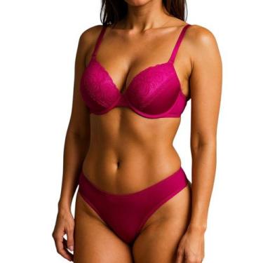Imagem de Sutiã Bojo e Calcinha Conjunto Feminino De Lingerie - Kdin, Roxo, P