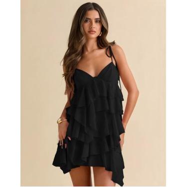 Imagem de Vestido Curto Feminino Babado Camadas Alça Fina Decote V Moda Festa El