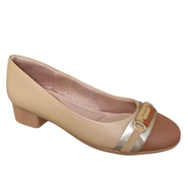 Imagem de Sapato Feminino USAFLEX Scarpin de Couro Salto Bloco MM0301, Amêndoa, 