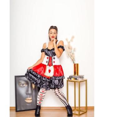 Imagem de Fantasia Vestido Dama Rainha de Copas Luxo Adulto Carnaval - Fest Isla