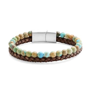 Imagem de Bracelete Duplo Couro Com Shambala Jaspe Imperial Azul - Rosso Design