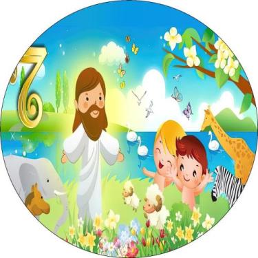 Imagem de Capa Painel Redondo 50cm Jesus e as Crianças Festa Religiosa Igreja Ca