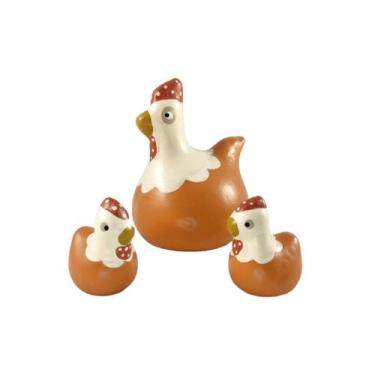 Imagem de Familia Galinha Pequena Trio Gordinha Elegance Laranjado - Decore Casa
