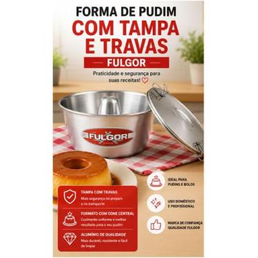 Imagem de Forma de Pudim com Tampa e Travas 21,5cm Alumínio Fulgor