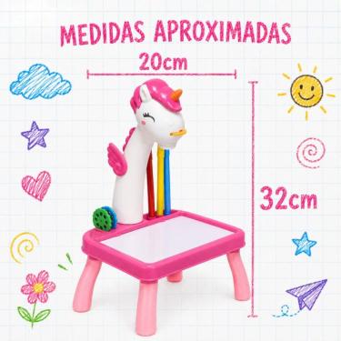 Imagem de Mesa Projetora Infantil Unicórnio Projetor com Imagens para Copiar e Colorir Desenvolve Criatividade Rosa 3 Discos 12