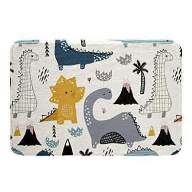 Imagem de Tapetes de banho de dinossauro para crianças para banheiro tapetes antiderrapantes de dinossauro para crianças meninos kawaii animais da selva conjunto de tapetes de banho geométricos de lã macia laváveis à máquina tapetes multifuncionais decoração 50 x 81 cm