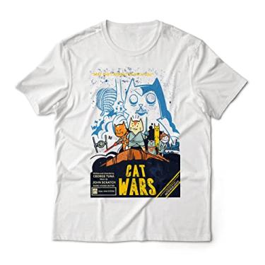 Imagem de Camiseta Geek Masculino Cat Wars 5 Cores (G, Branco)