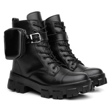 Imagem de Bota Coturno Feminino Tratorado Militar Com Bolsinha Lateral Removivel
