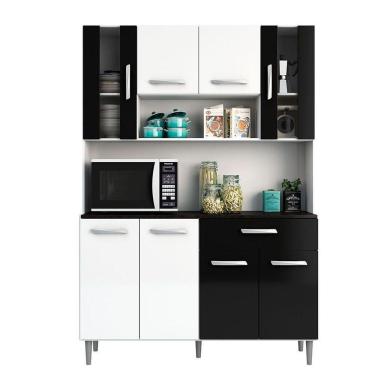 Imagem de Kit Cozinha 8 Portas 1 Gaveta Gabi Branco Com Preto