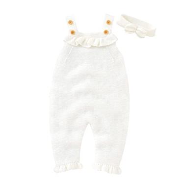 Imagem de Macaquinho de malha de algodão sem mangas para bebês recém-nascidos com capuz e zíper (branco, 3 a 6 meses)