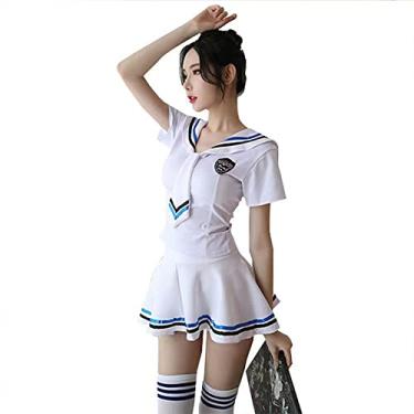 Imagem de Japanese cosplay schoolgirl uniform sexy anime lingerie one size pajamas (white)
