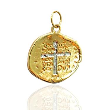 Imagem de Pingente Medalha Duas Cruzes São Bento Semijoia 3cm Banhado Ouro 18k Delicada Dourada