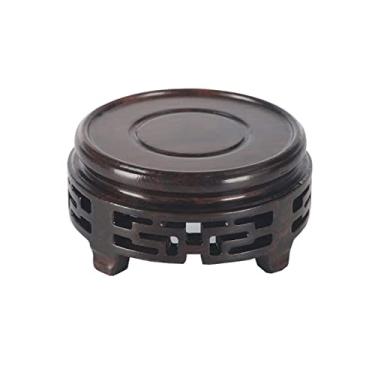 Imagem de Expositores de Bonsai Base redonda de madeira maciça padrão de ébano vaso de bule pequeno bonsai vaso de jade estátua de Buda ornamento suporte de exibição Base de ornamento (Size : 3.35in)