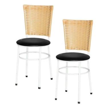 Imagem de Jogo 2 Cadeiras Para Cozinha Branca Hawai Palha - Lamar Design