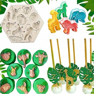 Imagem de JeVenis Conjunto de 5 safaris de selva para decoração de cupcakes de animais de selva e safari para decoração de animais de selva cortadores de biscoito selva safári decoração de bolo de animal para chá de bebê de animal de festa da selva Safari