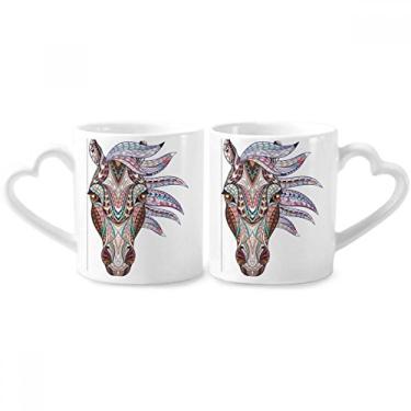 Imagem de Conjunto de canecas de porcelana para casais, design de cavalo colorido, estilo mosaico, coração