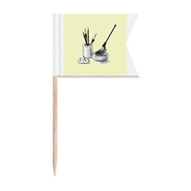 Imagem de Pincel Compose Branco Palito de Dente, Bandeiras para Marcação de Rotulagem para Bolo de Festa Prato de Queijo