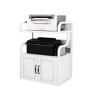 Imagem de KIZQYN Suporte de impressora multicamadas prateleira de impressora de escritório prateleira de mesa copiadora lateral armazenamento armário de estilo europeu com porta rack de armazenamento de piso Impressora de mesa (cor: E)