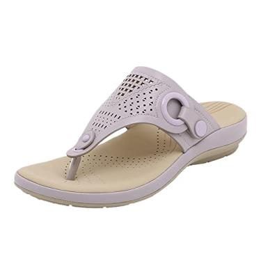 Imagem de Sandálias femininas de verão cor sólida slip on casual bico aberto anabela sapatos de praia confortáveis chinelos sandálias para mulheres salto baixo (roxo, 35)