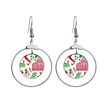 Imagem de Bandeira da Itália Teatro Romano Arte Déco Presentes Moda Brincos Pendentes Argola Joias Círculo Drop